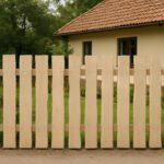 Beige szélezetlen beton deszka kerítés